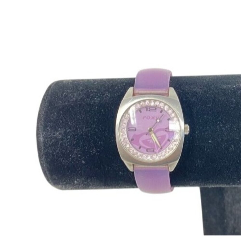 Roxy Girls Watch Silicone Band Purple Face Crystal Bezel Stainless Steel Case